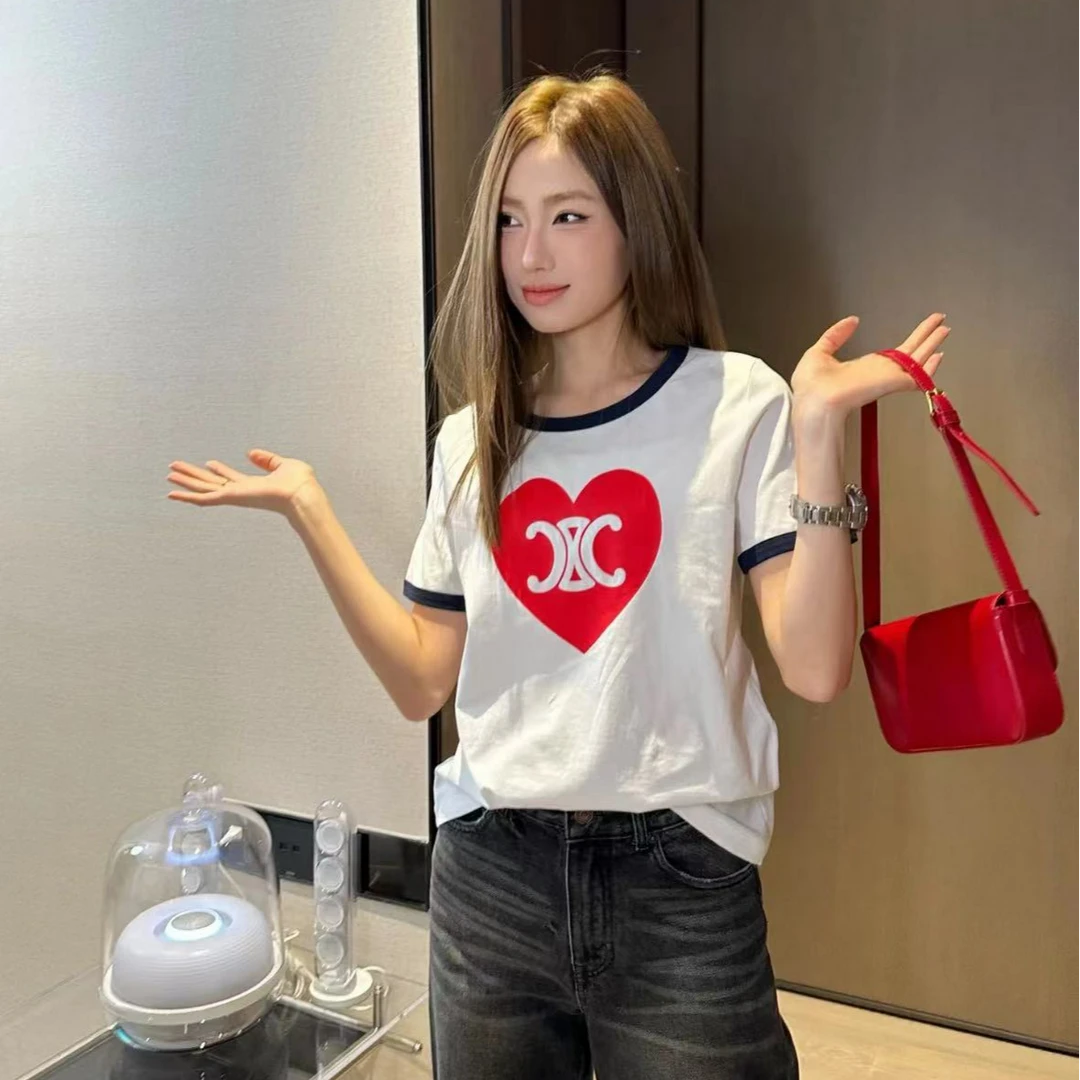 全新未使用 Celine/思琳 经典凯旋门爱心LOGO撞色T恤 不支持七天