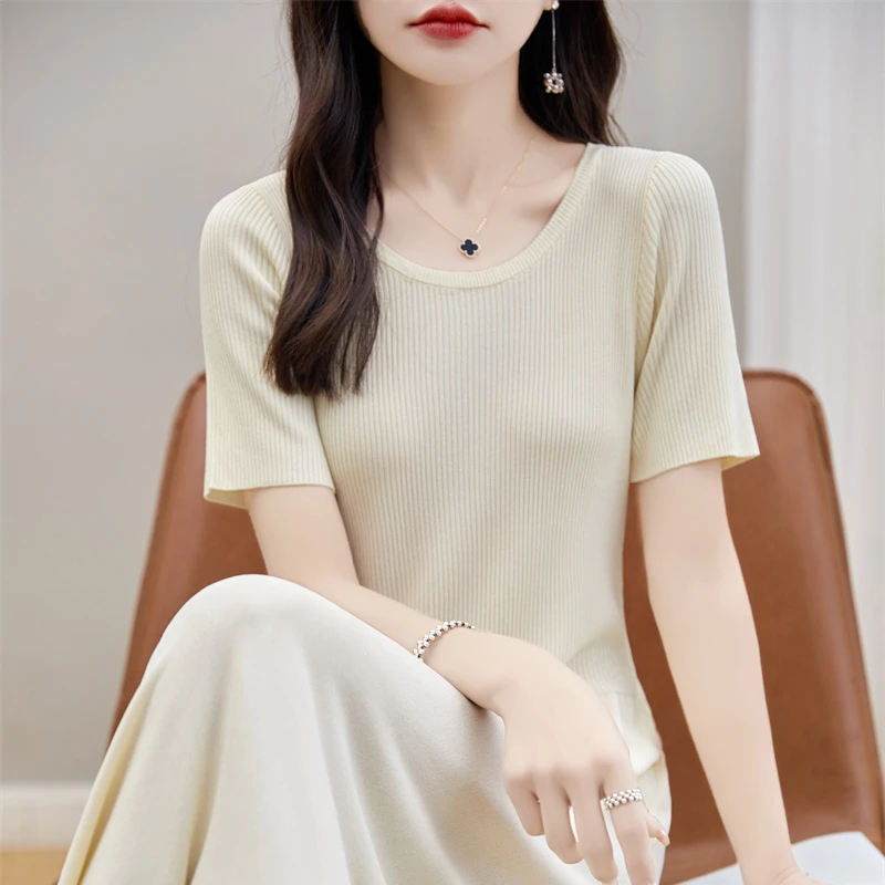 冰丝短袖连衣裙女夏薄款半袖背心裙中长款修身显瘦性感气质打底裙