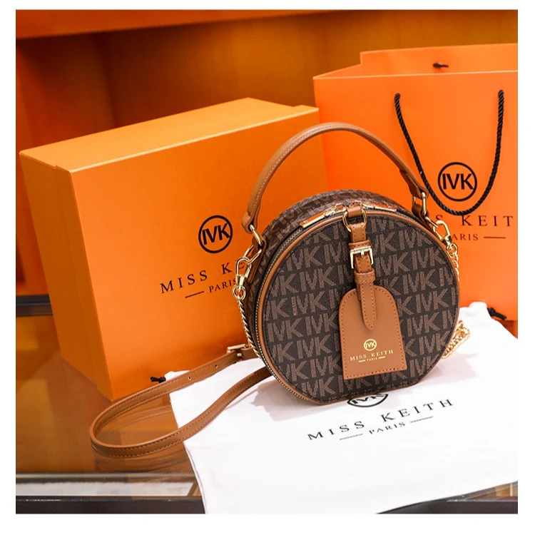 包包女2024新款时尚真皮手提圆饼包潮流经典百搭斜挎单肩包