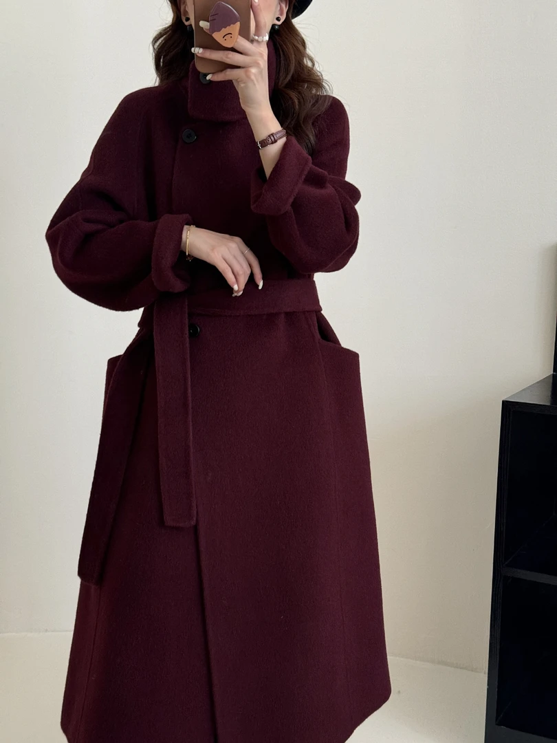 秋冬气质时尚中长款羊毛呢大衣女宽松加厚外套