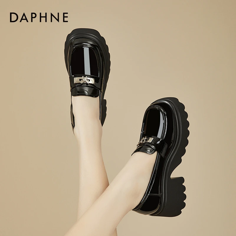 达芙妮厚底乐福鞋女款2025新款秋季时尚百搭高跟小皮鞋通勤单鞋子