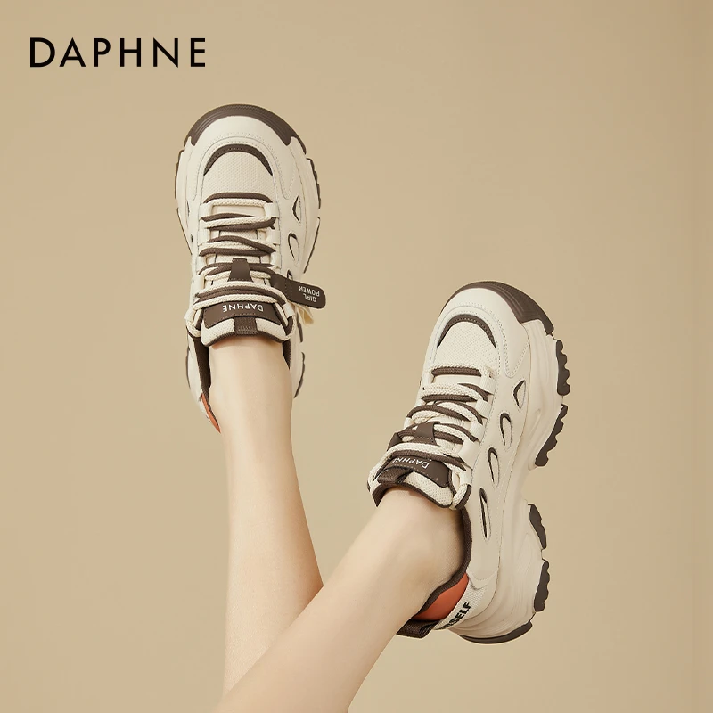 达芙妮爆款老爹鞋女鞋2025秋季新款百搭棕色运动鞋女士软底休闲鞋