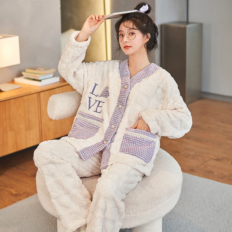 2025年春季新款宽松舒适睡衣女长裤长袖时尚透气可外穿套装家居服