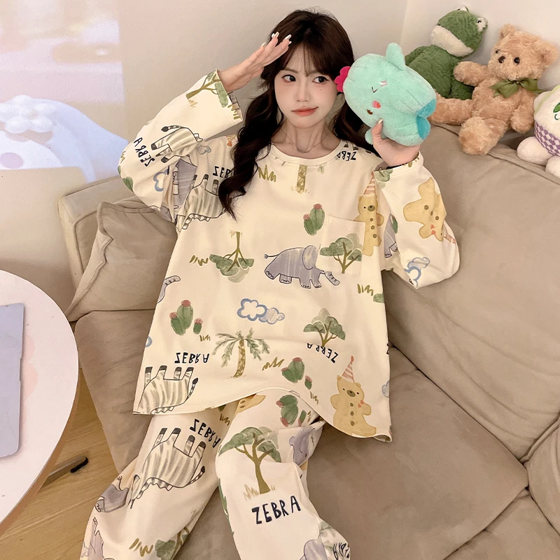 新款女生睡衣秋冬宽松舒适简约长裤长袖甜美时尚套装家居服可外穿