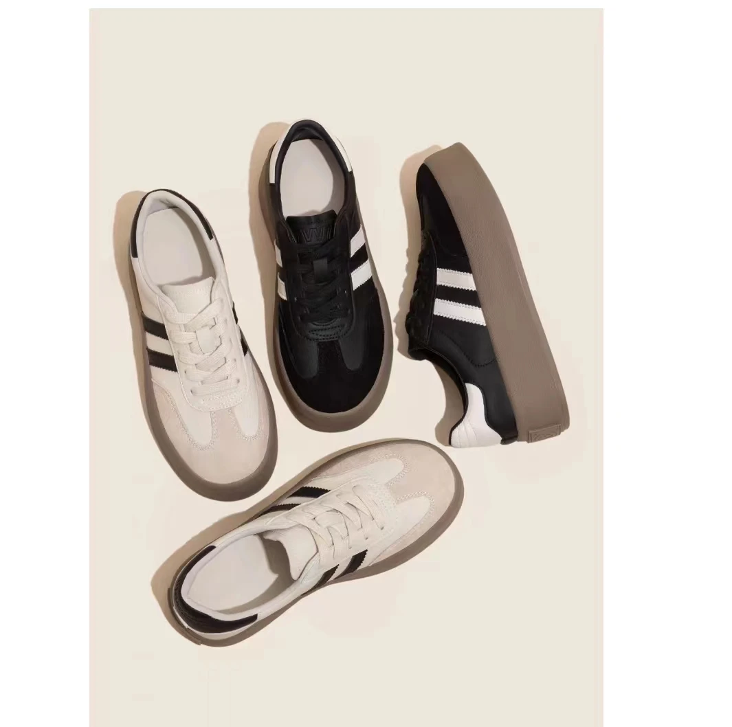 2025早春新款ins简约百搭厚底德训鞋小个子女圆头显脚小休闲板鞋