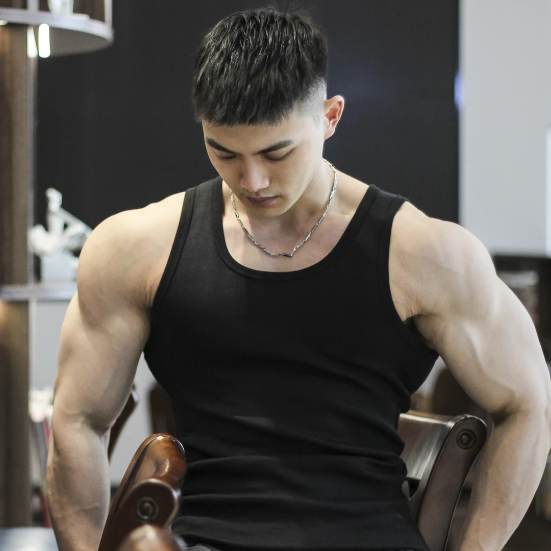 夏季美式重磅粗螺纹背心230g健身运动外穿训练打底男弹力透气