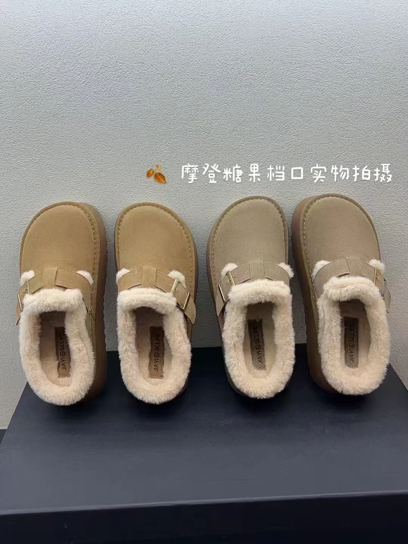 冬季厚底毛毛拖鞋女加绒保暖勃肯鞋