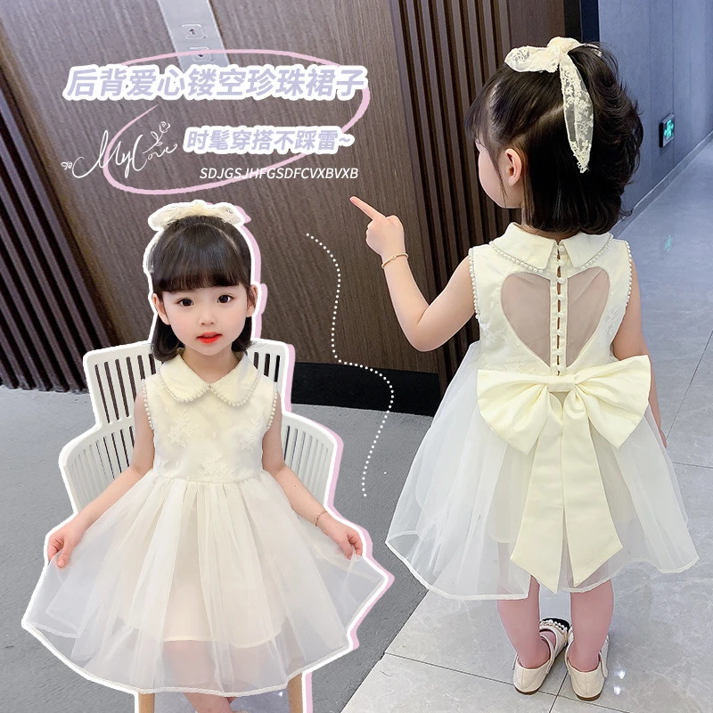 公主裙女童超仙夏季2024新款中大童蝴蝶结礼服蕾丝网纱儿童连衣裙