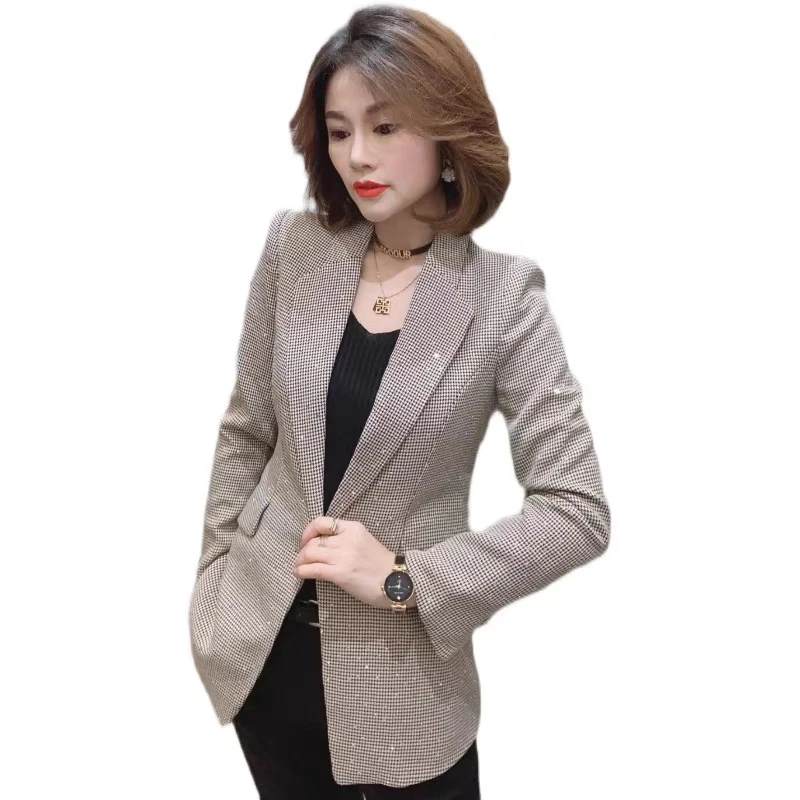 X186春季新款设计感千鸟格小西装