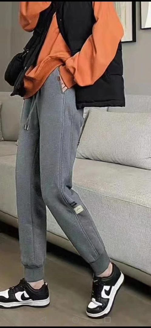 X3521【冬季新款】时尚深灰色宽松休闲束脚显瘦加绒百搭运动卫裤