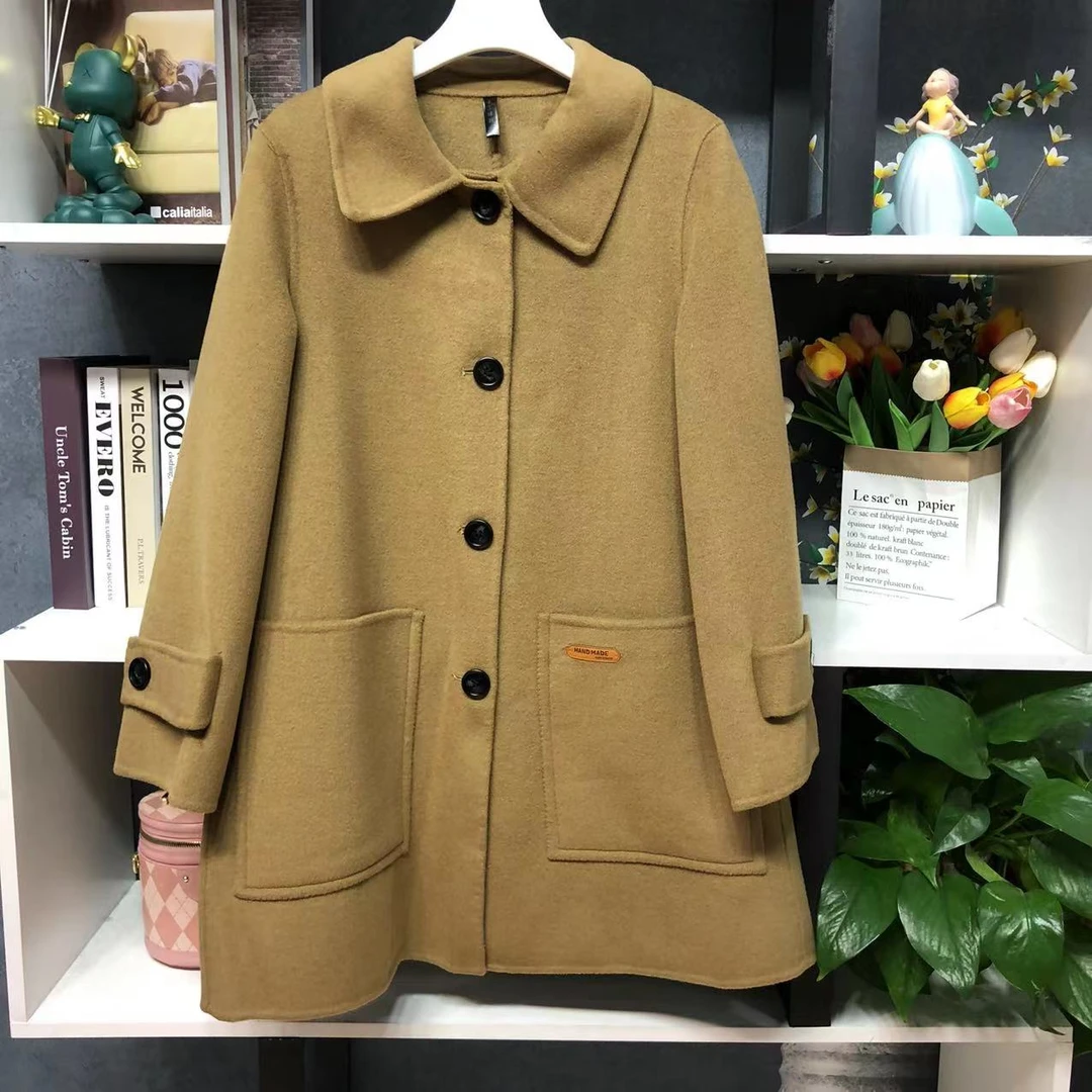 265#【知后轻奢定制】时尚翻领浅咖色双口袋单排扣简约大衣