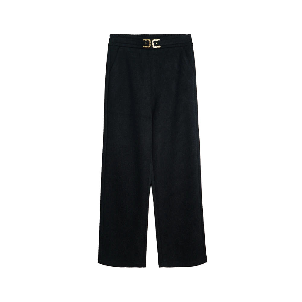 X2573【上新】时尚休闲保暖显瘦直筒垂感黑色舒适阔腿裤3D