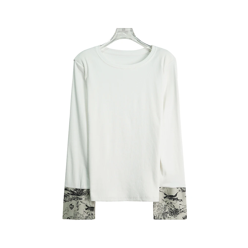 中式轻国风长袖打底衫女t恤宽松纯色百搭上衣X2679