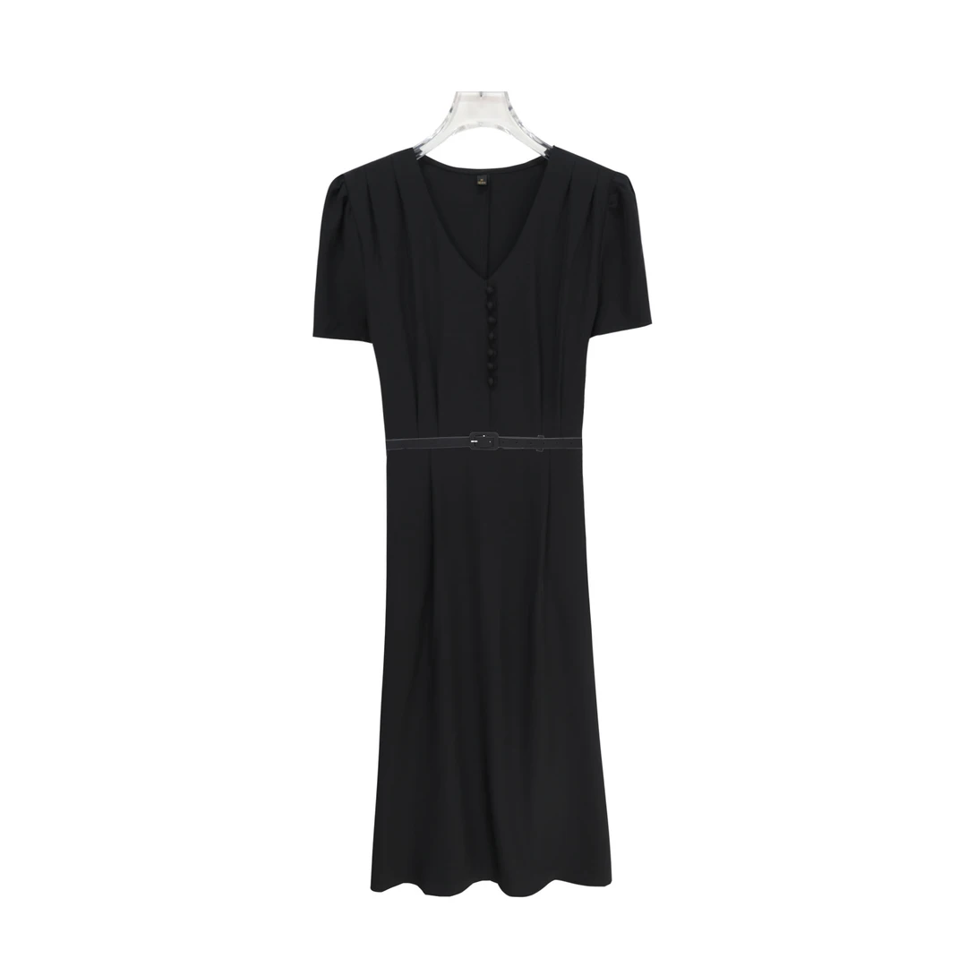 韩版收腰纯色气质通勤连衣裙(赠腰带)S942