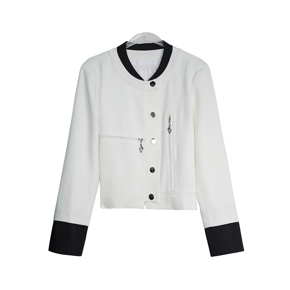 F102设计感拼接白色夹克短外套复古高级感个性