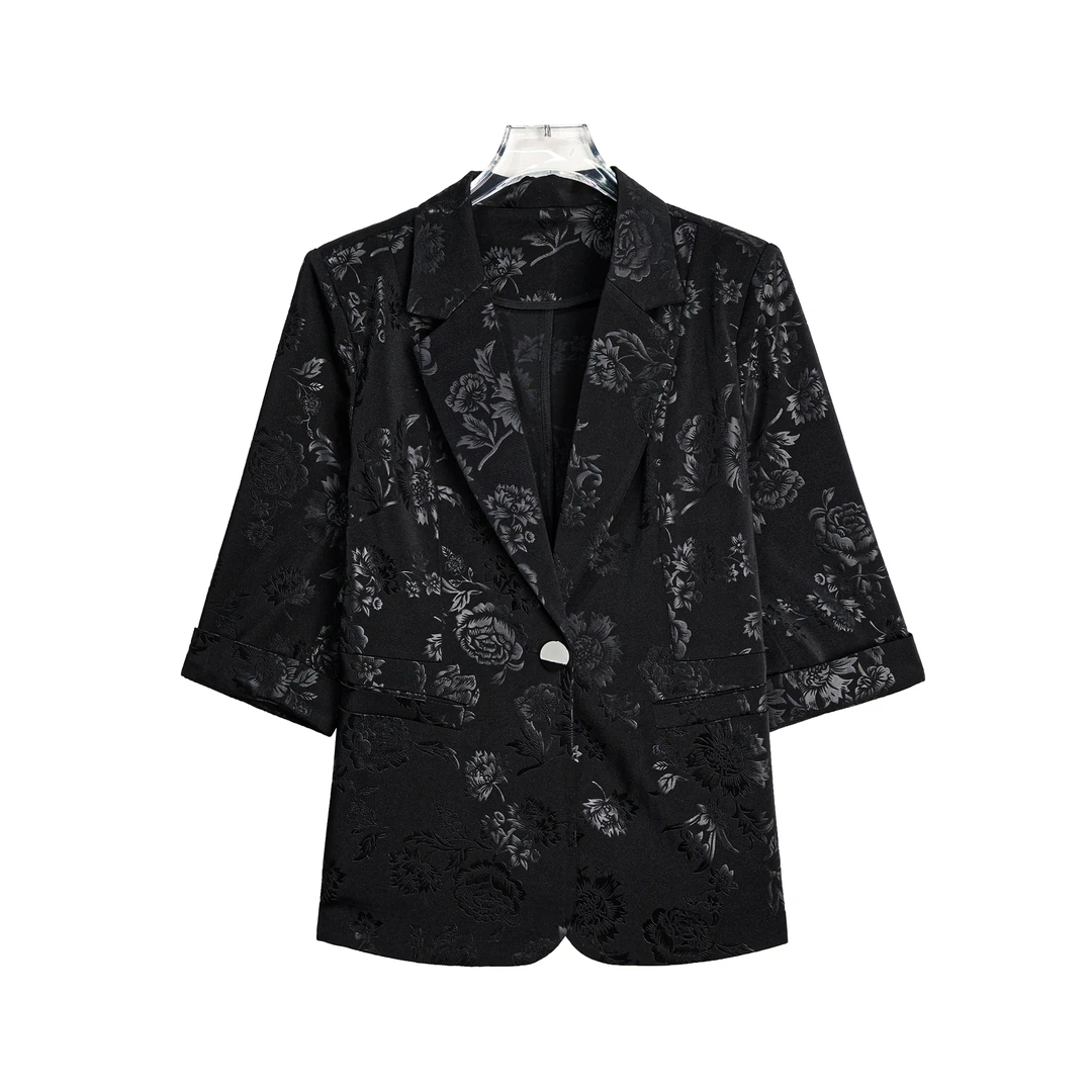 X26179修身小西装外套薄款韩版气质印花高级感西服