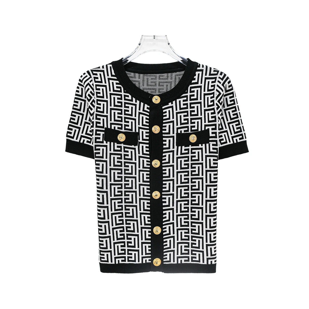 X26305【优雅起义】小香风撞色针织开衫修身短款针织衫