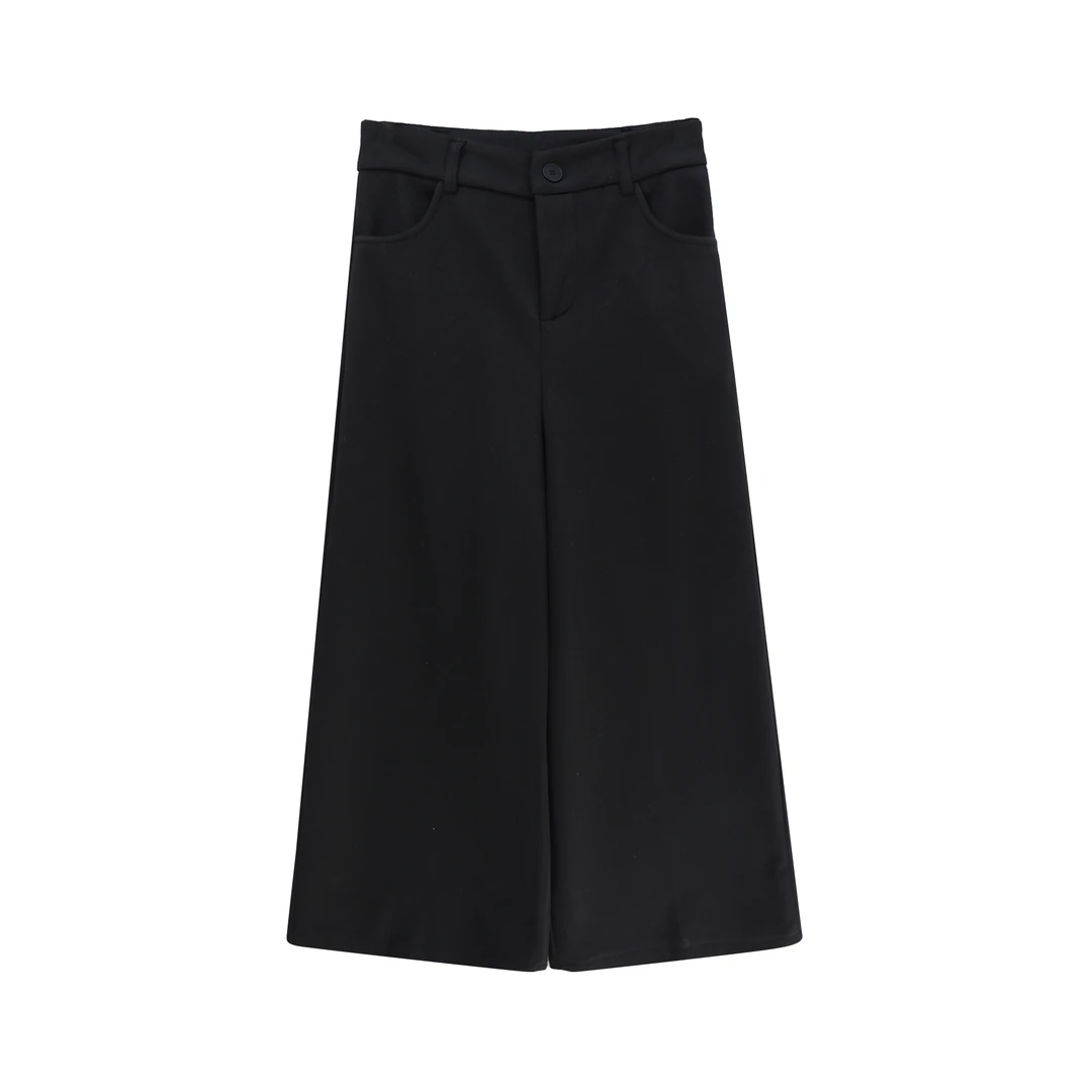 韩系毛呢秋冬高级感阔腿裤显瘦百搭休闲裤X27929（赠腰带）