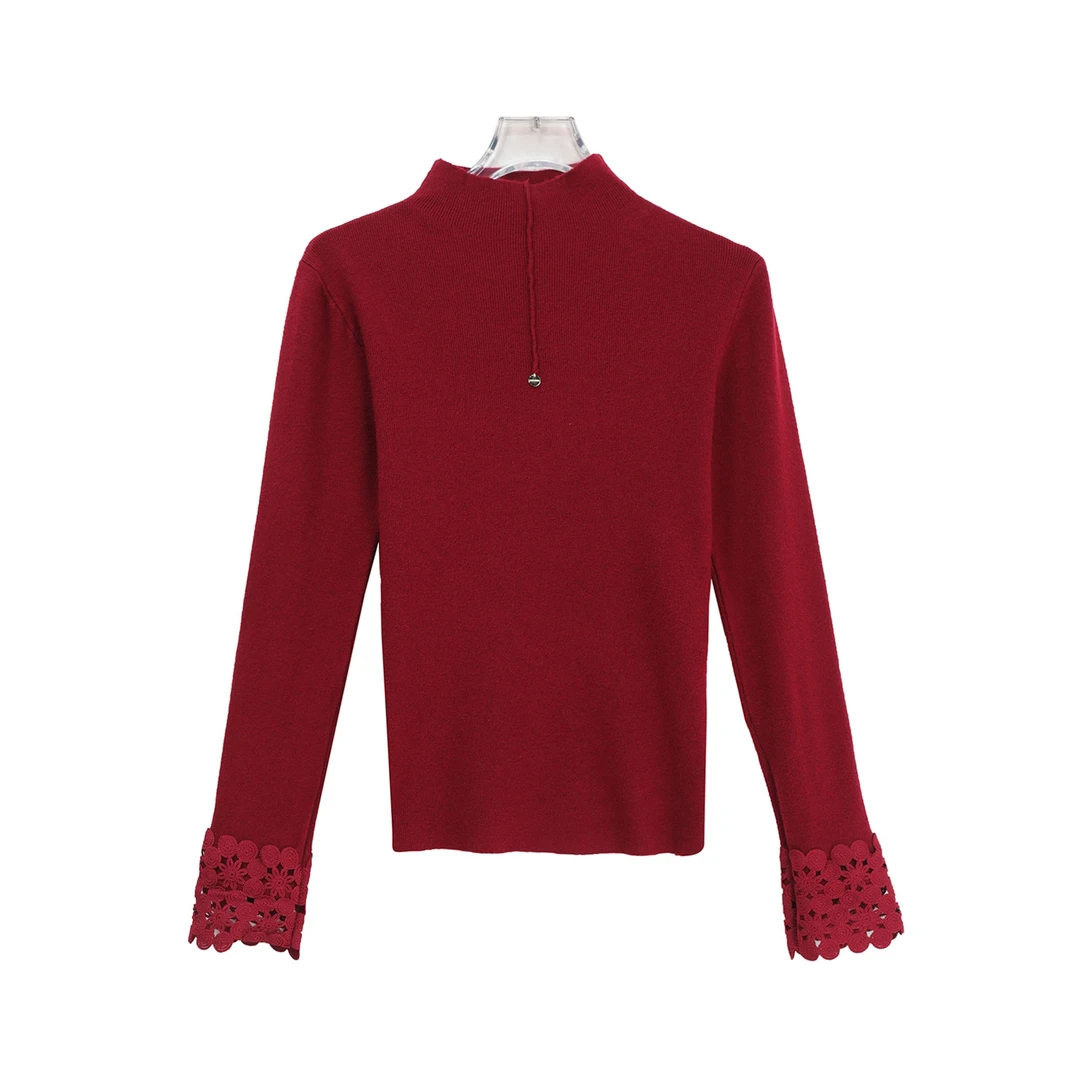 S半高领百搭套头小众蕾丝拼接针织衫X27791