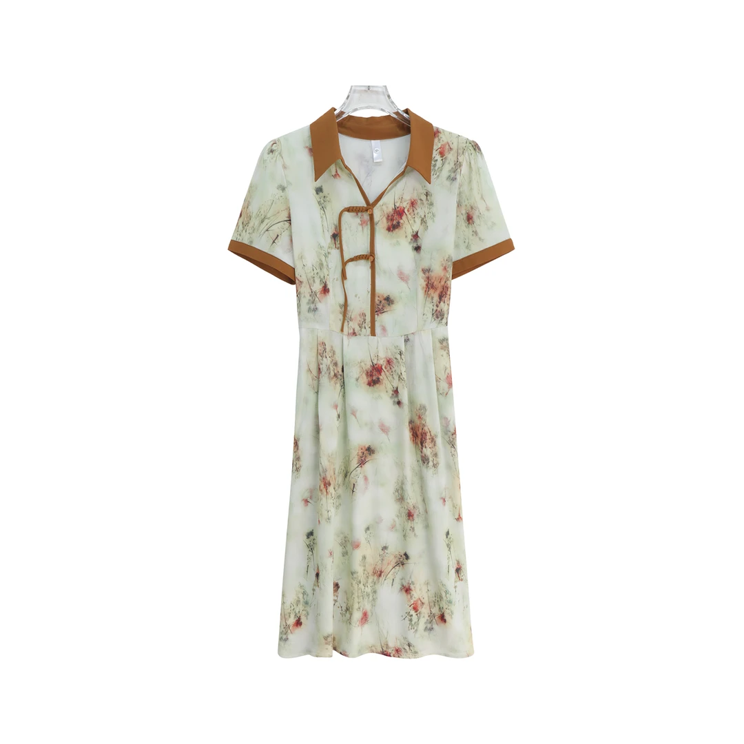 国风复古优雅显瘦收腰印花气质连衣裙S2240