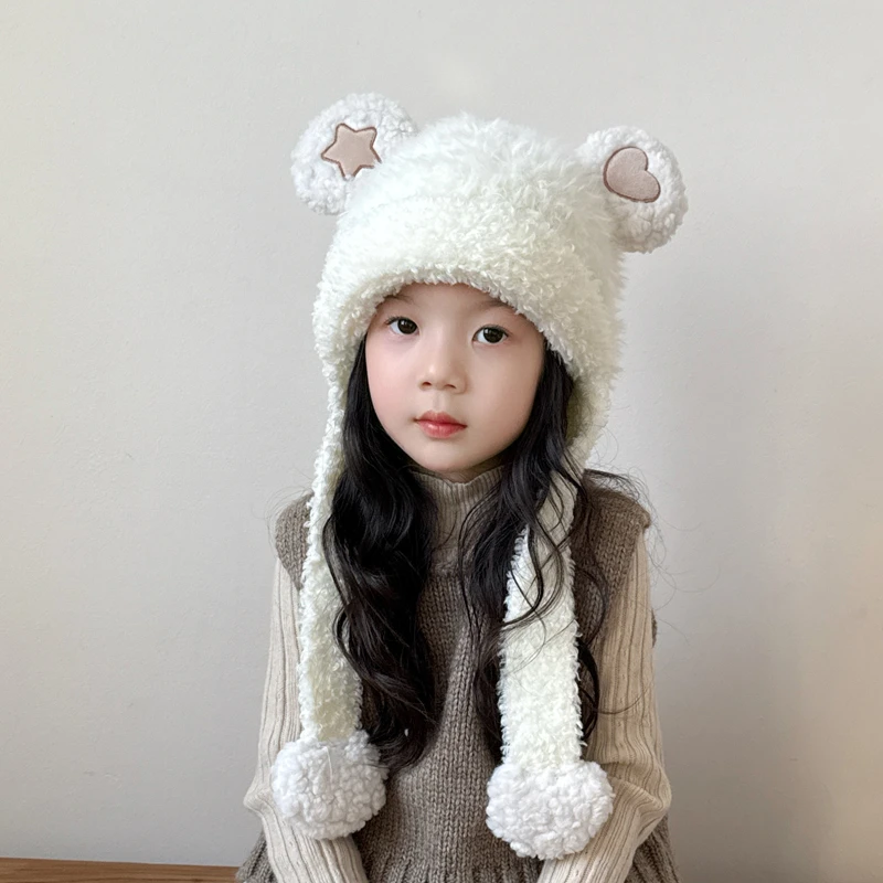 儿童帽子围巾一体女孩毛绒帽保暖防寒秋冬季女童针织帽可爱毛线帽