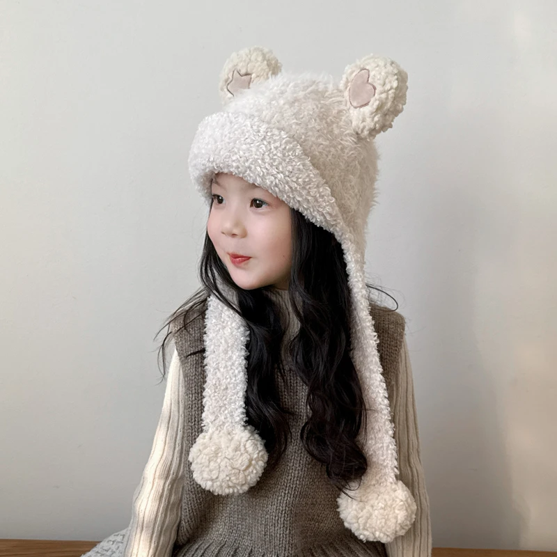 女童帽子秋冬款毛绒帽防寒保暖儿童帽子围巾一体护耳针织帽女孩