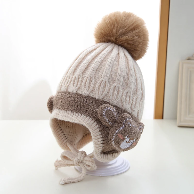 宝宝帽子秋冬儿童护耳毛线帽可爱男孩一岁保暖冬季外出防寒针织帽