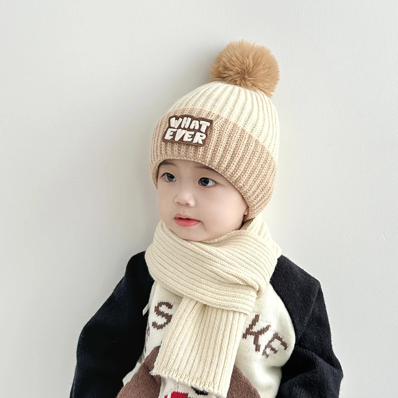 儿童帽子秋冬季男孩2025新款围巾套装毛线帽男童保暖防寒两件套冬