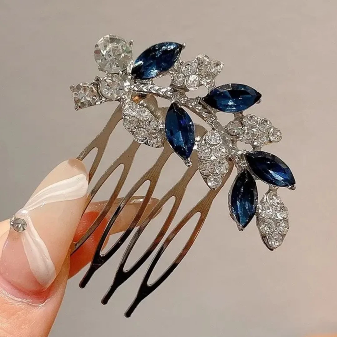 圳墨高端发饰高级感水钻树叶发夹女后脑勺梳碎发整理神器发梳发簪