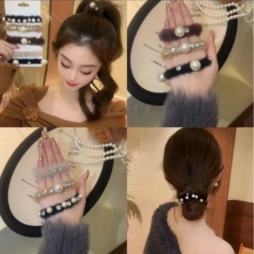 圳墨高端发饰秋冬新款毛绒发圈女高马尾丸子头高级感耐用发圈发饰