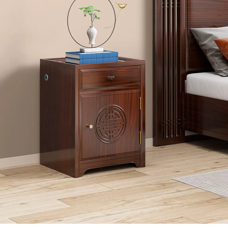 虎牌新中式实木隐形卧室智能床头保险柜多功能68cm家用小型保管箱
