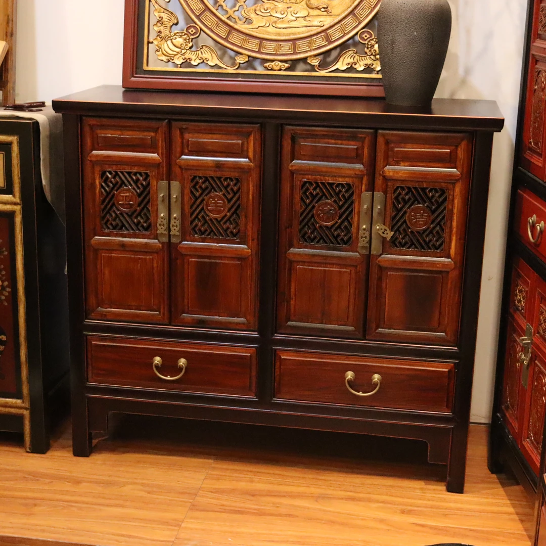 长105*宽40*高93 中式复古玄关柜老花板改装鞋柜客厅门厅柜做旧柜