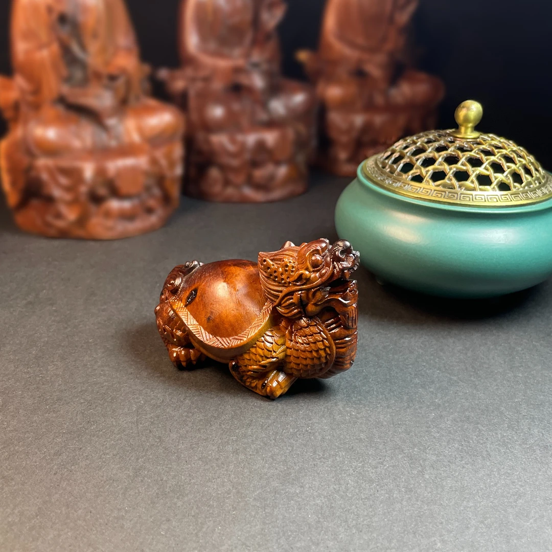 天然雷击木金钱龟富甲天下枣木摆件手工打磨木制物件传统龙虎山发