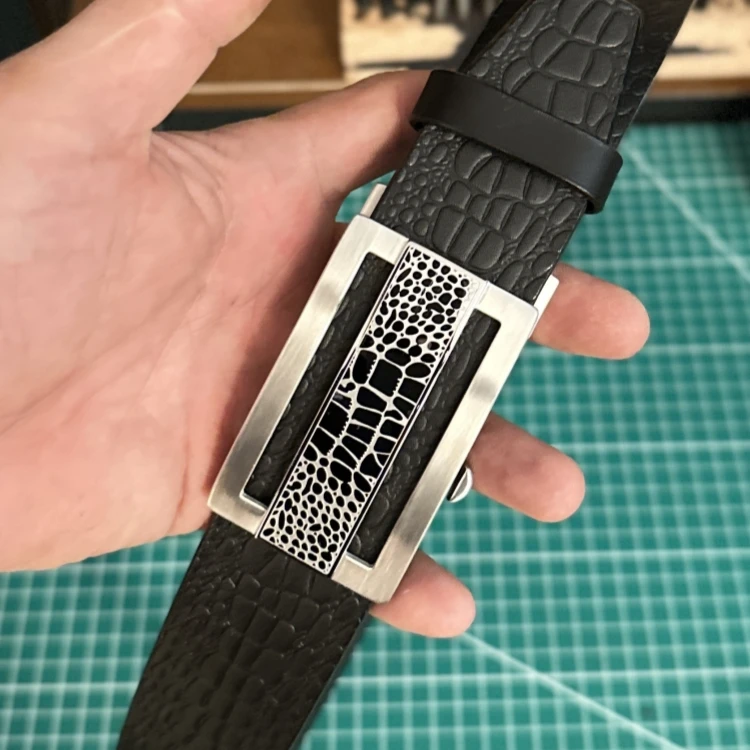 皮带男式真牛皮皮带不锈钢无牙自动扣头层牛皮腰带商务鳄鱼纹裤带