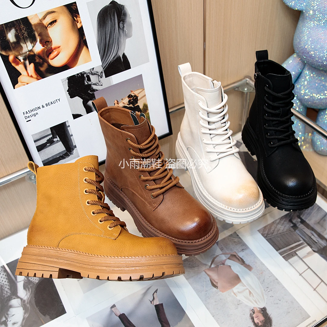 【欧鞋酷】M-358马丁靴厚底粗跟潮鞋时尚百搭圆头细带单靴秋冬新款