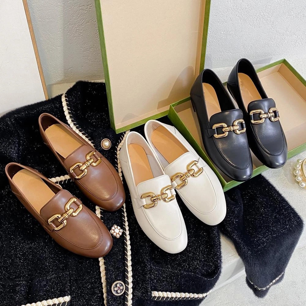 H-126春季新款乐福鞋平底软底舒适一脚蹬真皮单鞋金典马衔扣皮鞋