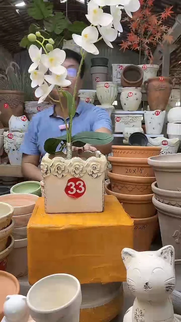 【闪购商品】缸1个四方花边作旧15*12无托
