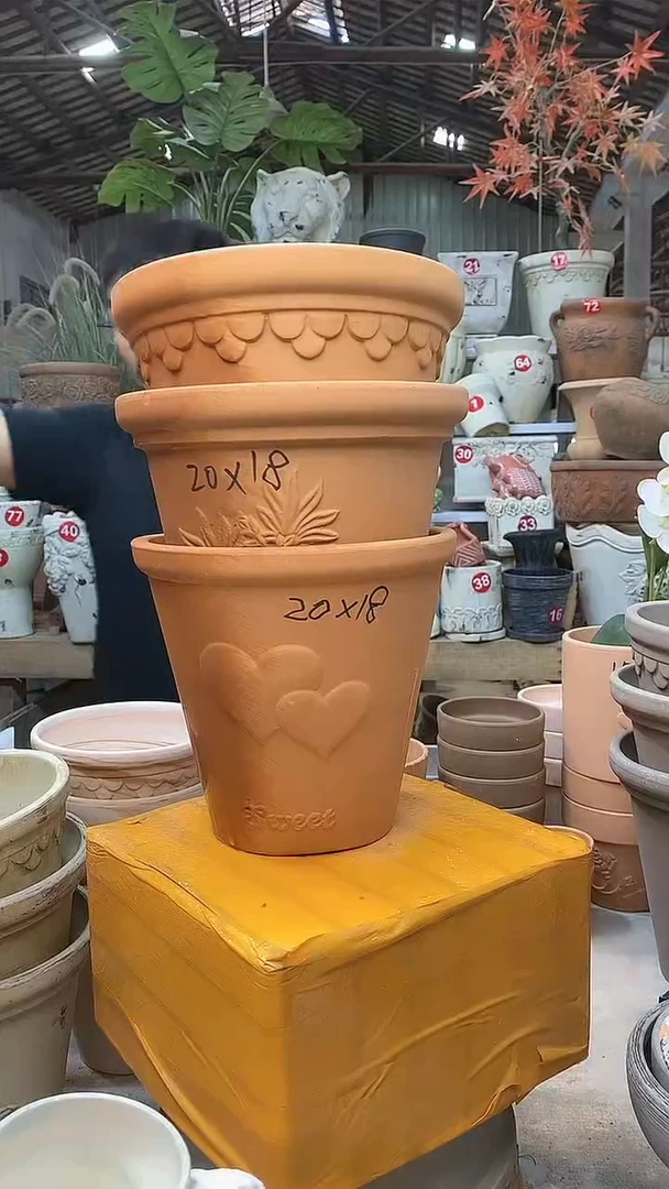 【闪购商品】缸3个20*18红陶爱心香草巴洛克 无托