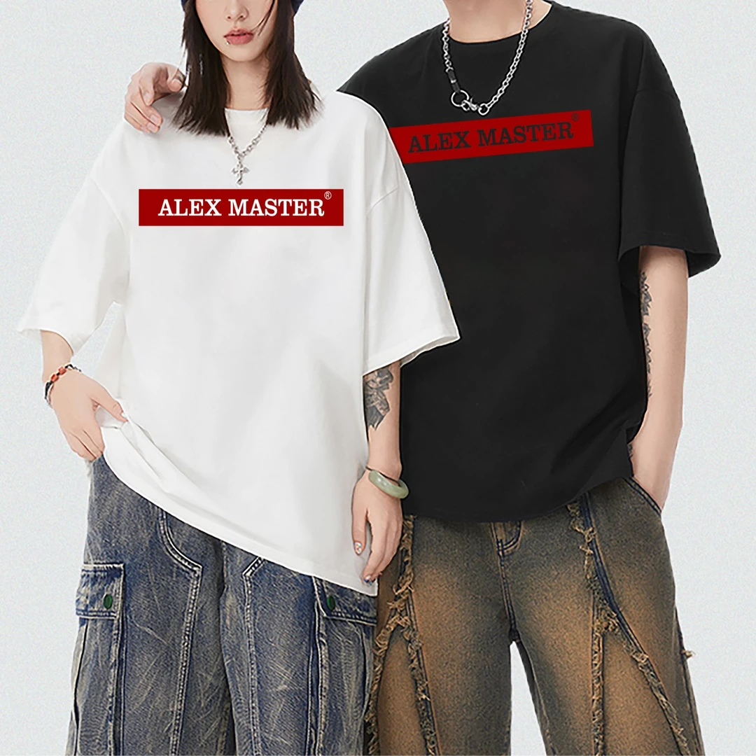 Alex master重磅宽松t恤纯棉学生男女夏季短袖国潮牌简约字母印花