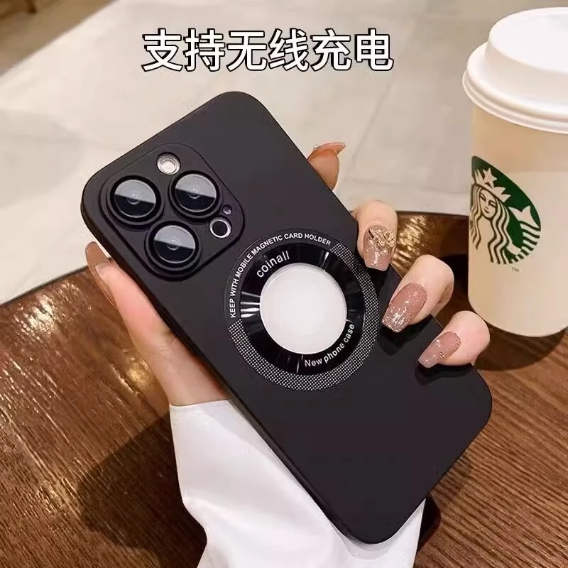 肤感磨砂磁吸适用苹果14promax手机壳13露标12镜头膜11硬壳保护套