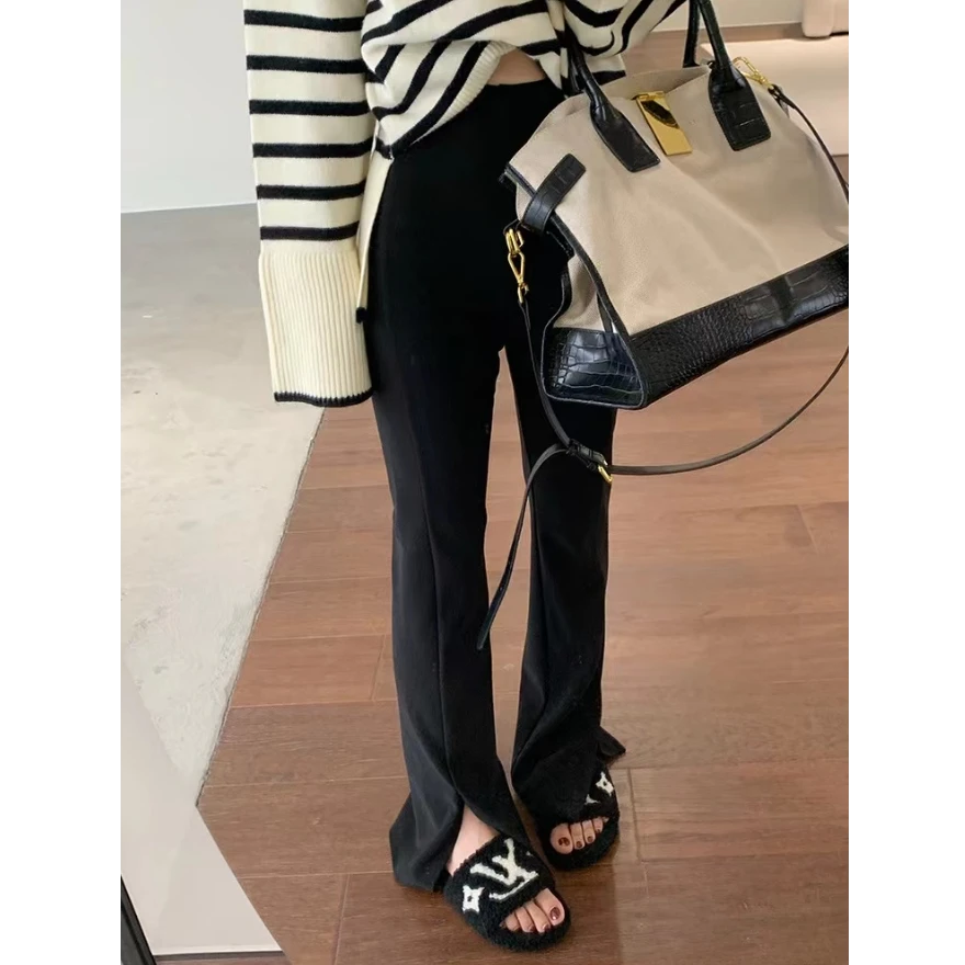 TWT冬日雪野//秋冬显瘦下摆开叉裤加绒微喇叭女KX11K-JR819