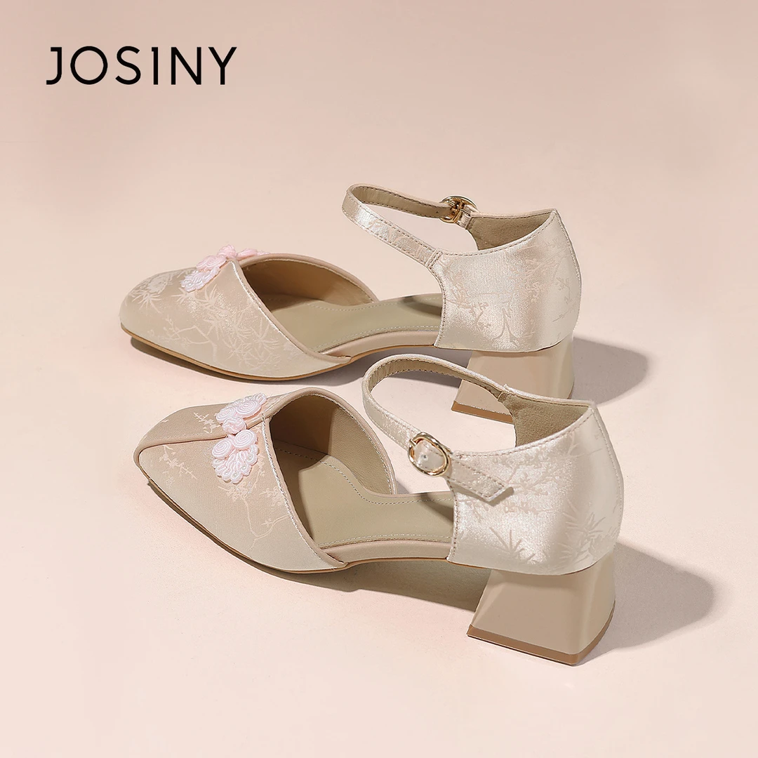 卓诗尼汉服粗跟百搭玛丽珍女鞋复古国风新款不累脚一字扣包头拖鞋