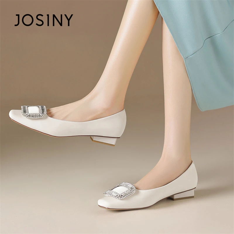 卓诗尼2024春秋方头气质百搭软底浅口低跟粗跟职业工作网红单鞋女