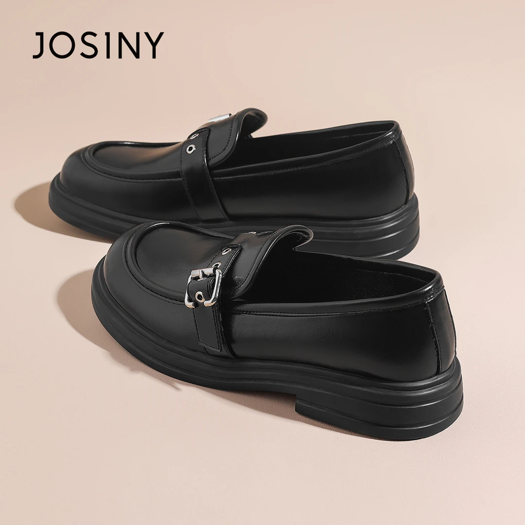 卓诗尼平底白色小皮鞋女款2024新款春季女鞋一脚蹬百搭单鞋乐福鞋