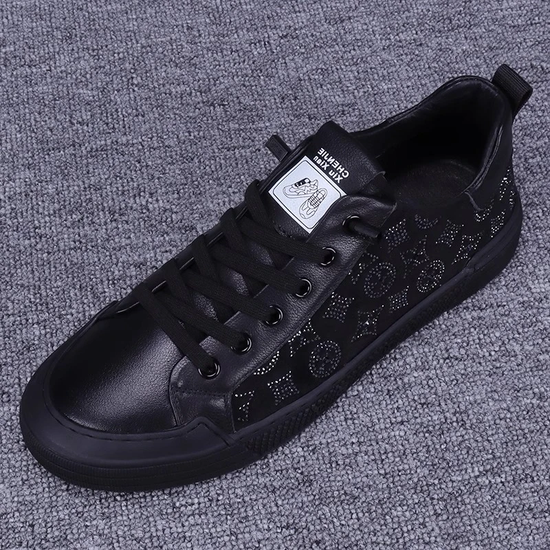 欧洲站男鞋2025新款镶钻潮流板鞋潮男韩版时尚透气百搭低帮休闲鞋