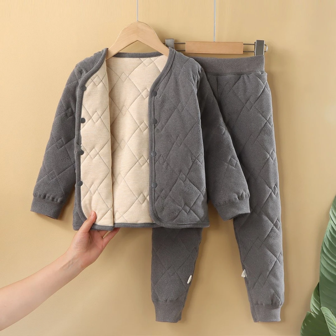 羊毛中大童内穿棉袄蚕丝保暖三层套装神器秋冬校服加绒儿童夹绒