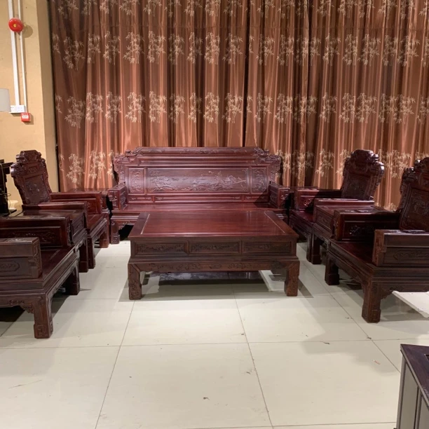 新红利居推荐—福星高照沙发客厅10件套古典两用单人大床木质雕花