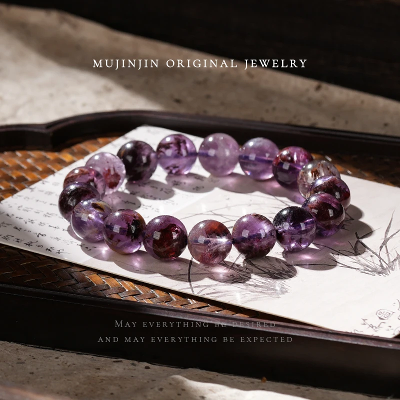 天然紫幽灵水晶手链男女情侣款手串时尚单圈约12m XL2148