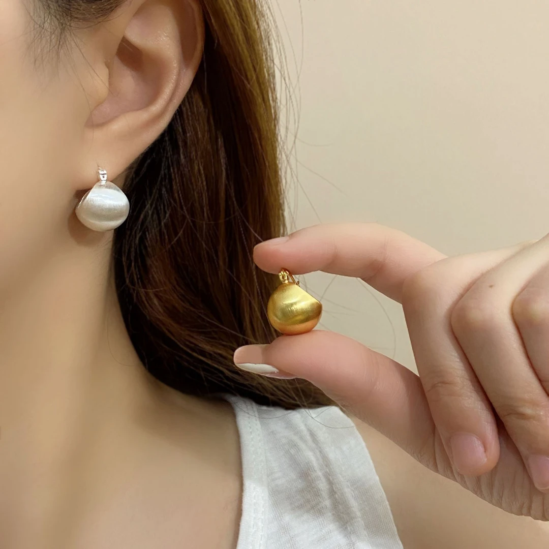 合金耳饰 铜镀真金欧美冷淡风哑光拉丝提篮耳扣轻奢耳环简约时尚