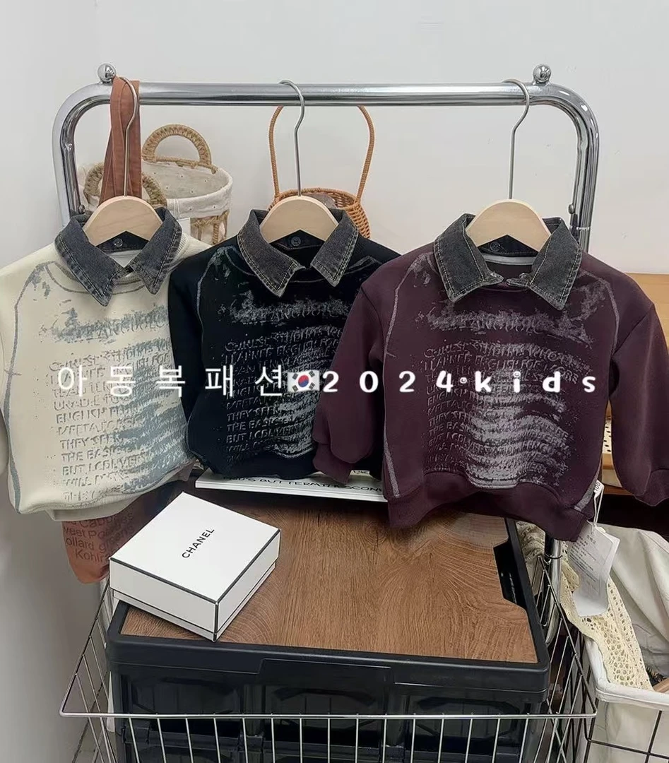 破价！爆版！暗黑系复古字母晕染牛仔领加绒卫衣